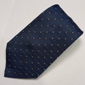 HERMES dark navy white silk H print tie